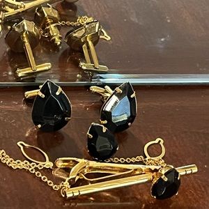 3PC Gold and Black Stone Cuff Link Set